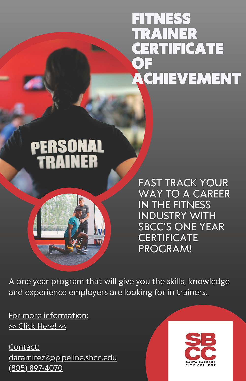 Informational flyer on SBCC's fitness trainer certificate program - click for PDF